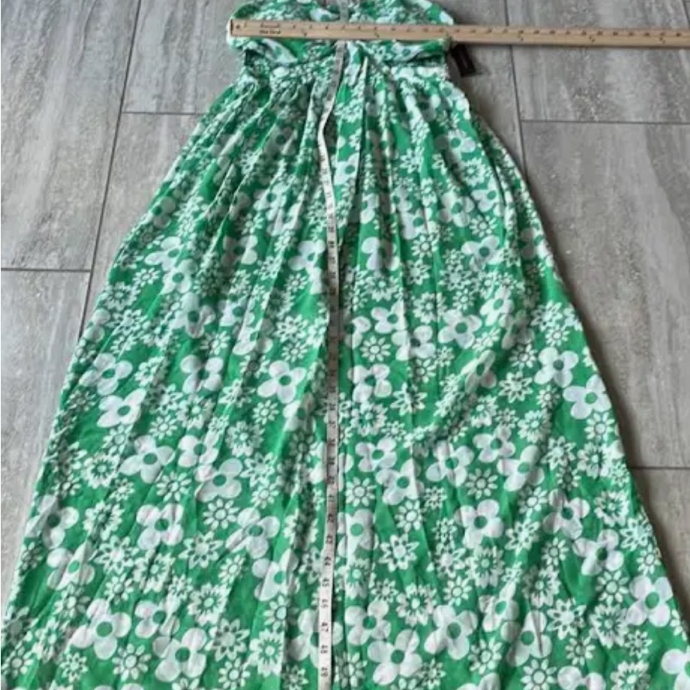 NWOT no boundaries juniors green white floral maxi dress halter tie cut out side